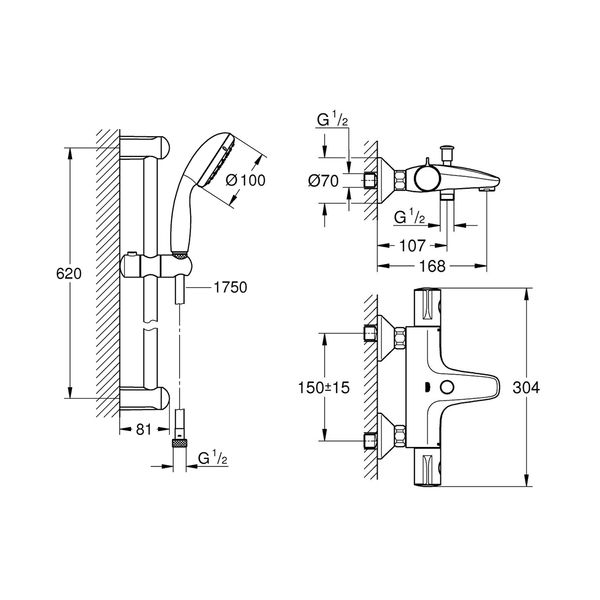 Змішувач для ванни Grohe Grohtherm 800 34567000 з душовим гарнітуром 27853001 (34567001) CV032204 фото