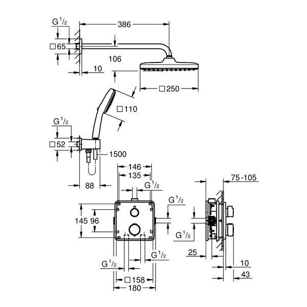 Душевая система скрытого монтажа термостатическая Grohe QuickFix Precision Grohtherm Cube 34882000 CV033298 фото