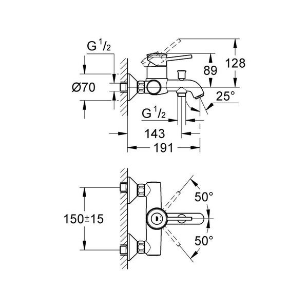 Змішувач для ванни Grohe BauClassic 32865000 CV032464 фото