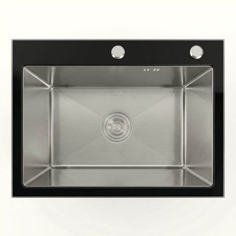 Кухонная мойка 60*45 стеклянная BLACK GLASS VALESO Handmade 53378 фото