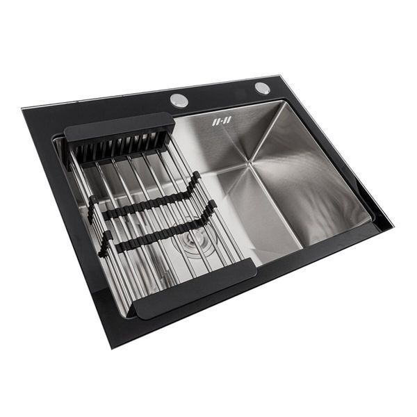 Кухонна мийка 60*45 скляна BLACK GLASS VALESO Handmade 53378 фото