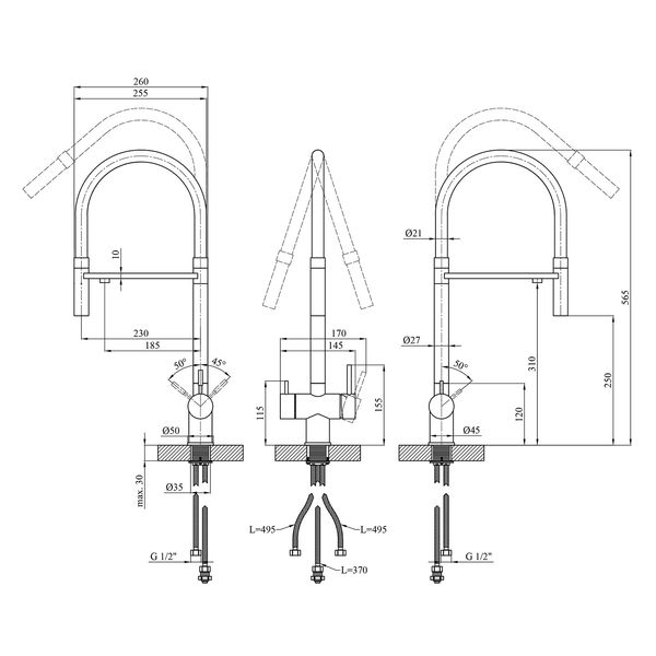 Змішувач для кухні з підключенням до фільтра Kroner KRP Edelstahl Klassisch - ESG03815BLK CV027933 фото