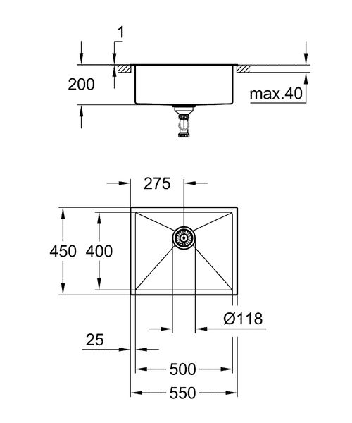 Мийка для кухні 550 x 450 мм, 1 чаша, матова (31726SD0) 31726SD0 фото