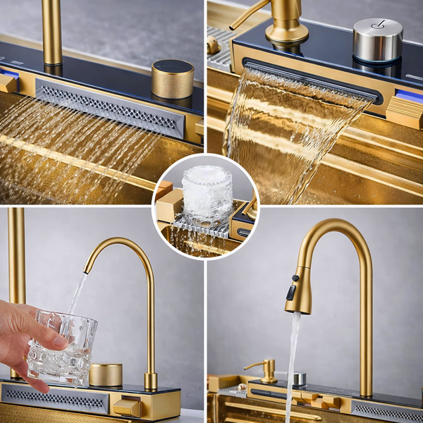 Мойка кухонная PVD Gold 75*45 VALESO Handmade "Водопад" (ДЕКОР) 50209 фото