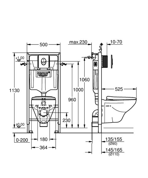 Комплект Solido Compact 4-в-1, інсталяційна система з підвісним унітазом (39400000) 39400000 фото