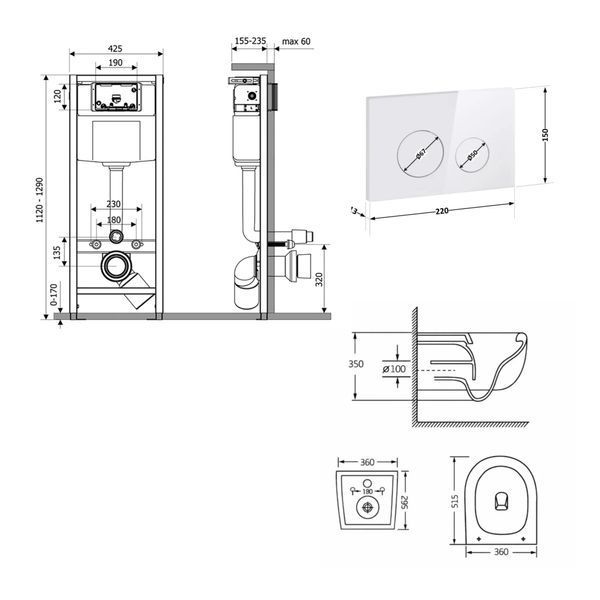 Готовое решение Qtap для ванной комнаты: подвесной унитаз Taurus Ultra Quiet 515&times;360&times;350 + комплект инсталляции Nest 4 в 1 (круглая клавиша White) SD00055990 фото