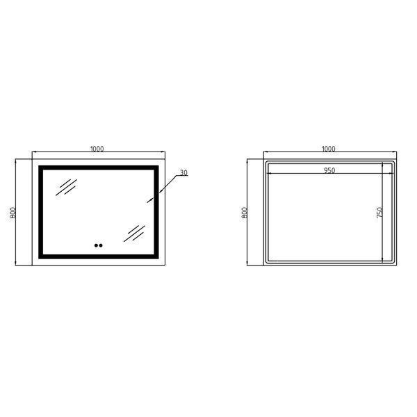 Дзеркало Lidz Kubis 1000х800 з LED-підсвічуванням Touch, з антизапотіванням, з димером, рег. яскравості LD78LF61410080 SD00052335 фото
