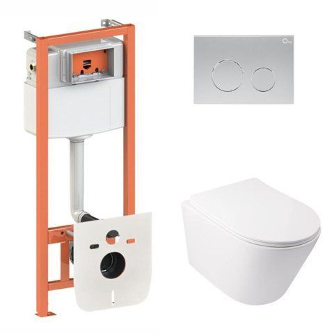 Готовое решение Qtap для ванной комнаты: подвесной унитаз Swan Ultra Quiet 485x360x320 + комплект инсталляции Nest 4 в 1 (круглая клавиша Satin) SD00051276 фото
