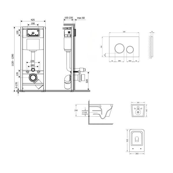 Готове рішення Qtap для ванної кімнати: підвісний унітаз Crow Ultra Quiet 520x360x290 + комплект інсталяції Nest 4 в 1 (кругла клавіша Satin) SD00054314 фото