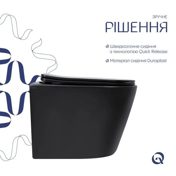 Унітаз підвісний Qtap Scorpio Ultra Quiet безобідковий з сидінням Soft-close MATT BLACK QT14332380AMB SD00052569 фото