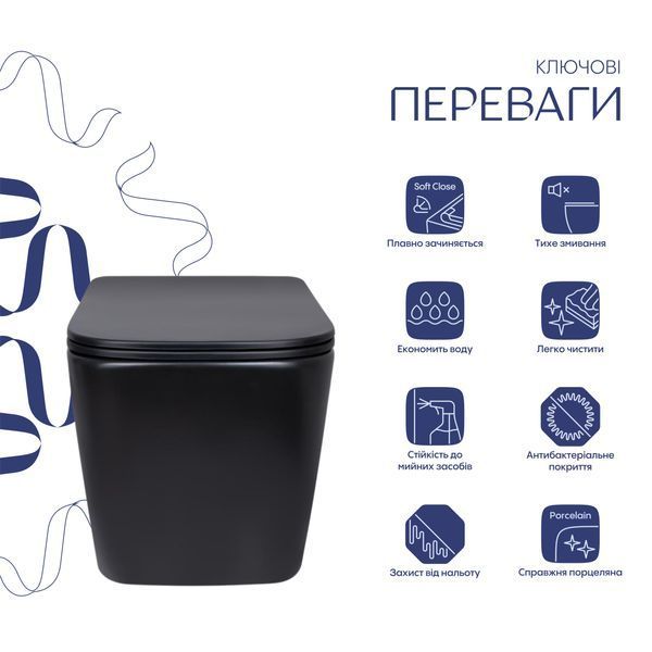 Унітаз підвісний Qtap Tern New Ultra Quiet безобідковий з сидінням Soft-close MATT BLACK QT17332303ASMB SD00052572 фото
