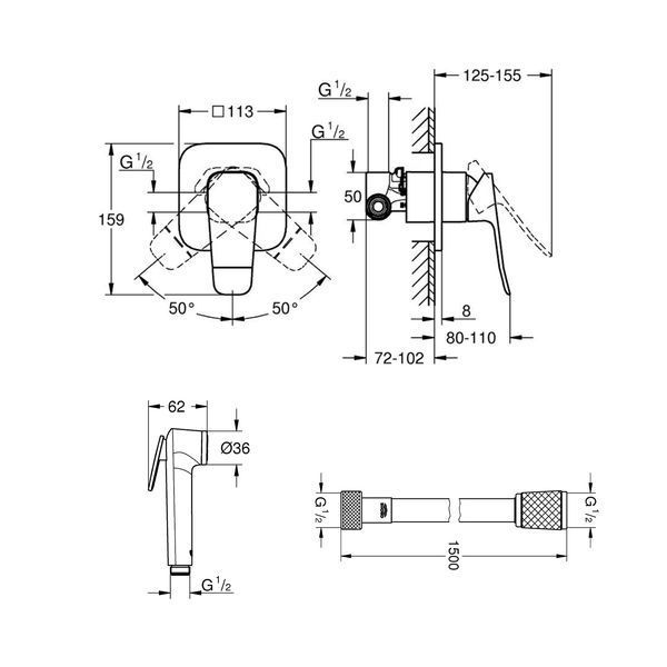 Набор для гигиенического душа скрытого монтажа со смесителем Grohe QuickFix Dice UA202408QF CV037347 фото