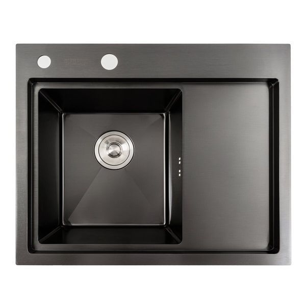 Кухонная мойка CM 58*48 L черная PVD VALESO Handmade (круглый сифон 3.0/1.0) 42226 фото