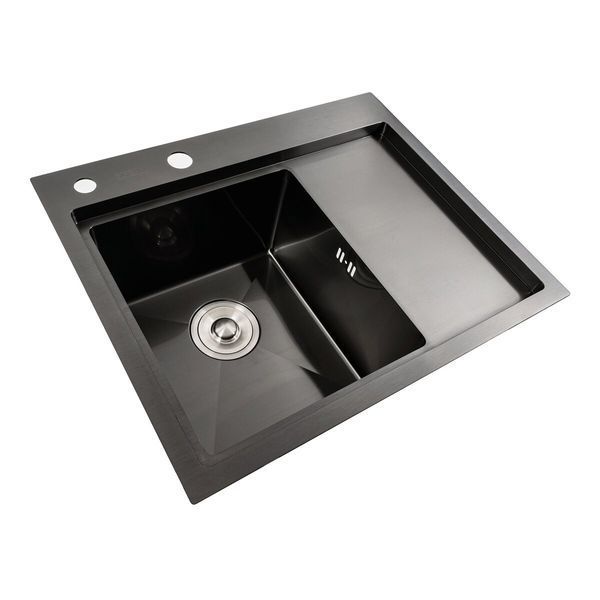 Кухонная мойка CM 58*48 L черная PVD VALESO Handmade (круглый сифон 3.0/1.0) 42226 фото