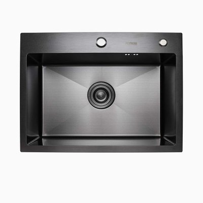 Кухонная мойка Platinum Handmade PVD 580х430х220 черная (толщина 3,0/1,5 мм корзина и дозатор в комплекте) 23571 фото