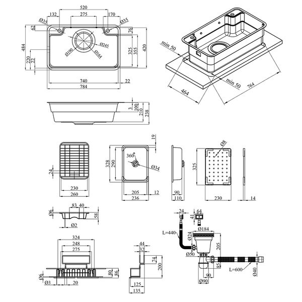 Кухонная мойка Kroner KRP Dekor - SET7848 (1.0 мм) CV033567 фото