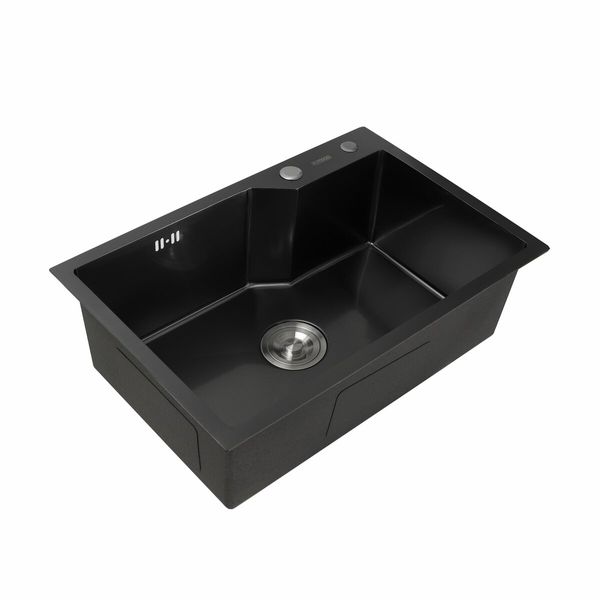 Кухонная мойка Platinum Handmade PVD 650х430х220 черная (толщина 3,0/1,5 корзина и дозатор в комплекте) 23624 фото