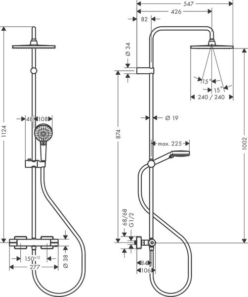 Душевая система Hansgrohe Vernis Shape Showerpipe 240 1jet EcoSmart с термостатом, Matt Black (26429670) 26429670 фото