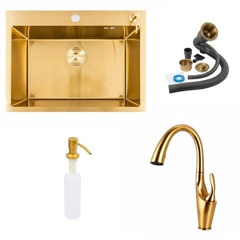 Комплект кухонної мийки Platinum Handmade 60*50 PVD Gold OB-D91B pl235223 фото