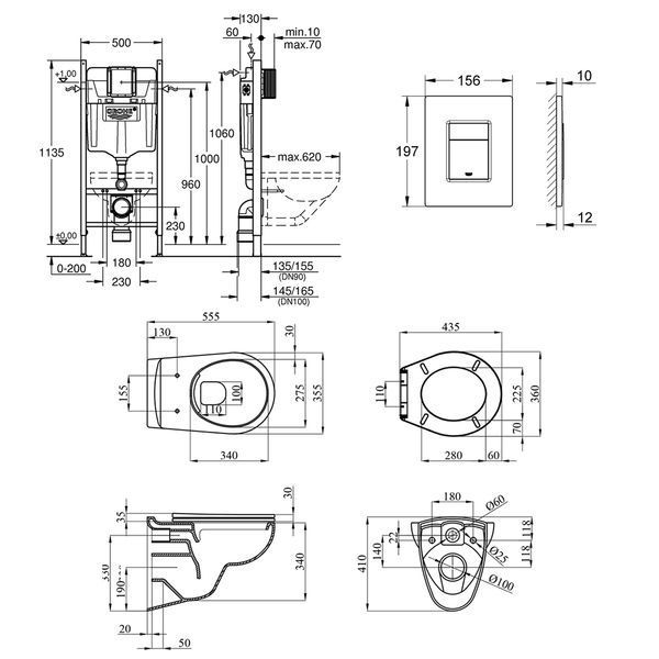 Комплект 4 в 1: Инсталляция GROHE Solido 3 в 1 3884966Q + Унитаз безободковый Kroner Oker WHI533536 RIMLESS (3884966KO533536) CV033827 фото