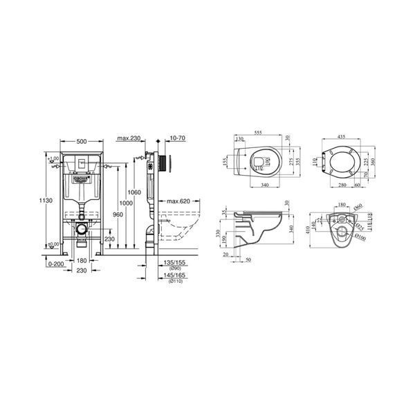 Комплект 4 в 1: Инсталляция Grohe Rapid SL 3 в 1 38772001 + Унитаз безободковый Kroner Oker WHI533536 RIMLESS (38772001KO533536) CV033828 фото