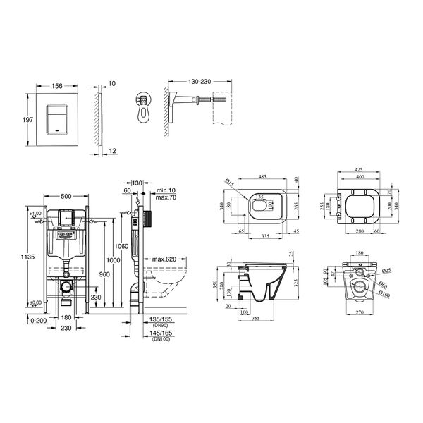 Комплект 4 в 1: Інсталяція GROHE Rapid SL 3 в 1 3884966Q + Унітаз безободковий Kroner Eifel WHI493436 RIMLESS з сидінням Slim Duroplast / Soft-close / Quick relase KE493436WHIR (3884966KE493436) CV033600 фото