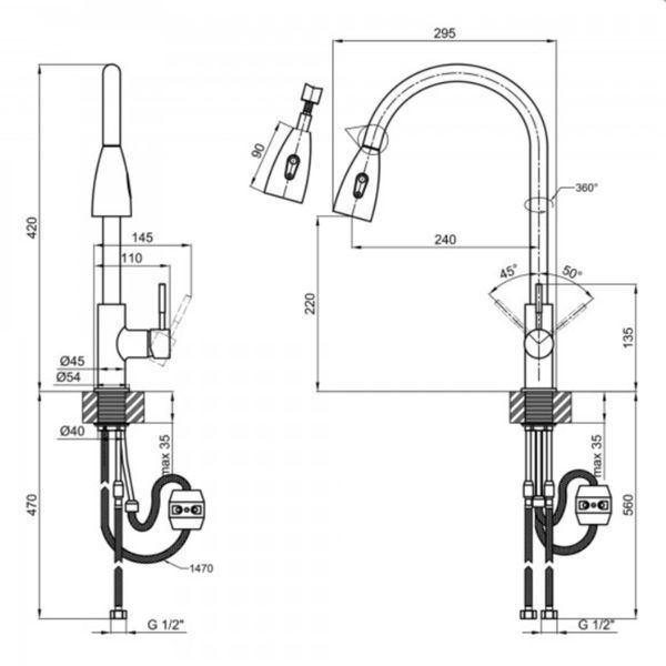 Змішувач для кухні Lidz Aria 015FL (k35) з висувним виливом LDARI015FLGRP49560 Graphite SD00055684 фото