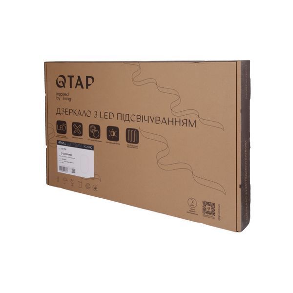 Дзеркало Qtap Scorpio (SC1) з LED-підсвічуванням Touch, з антизапотіванням, з димером, рег. темп. кольору (3000-6500K) Black QTSC500800 SD00055400 фото