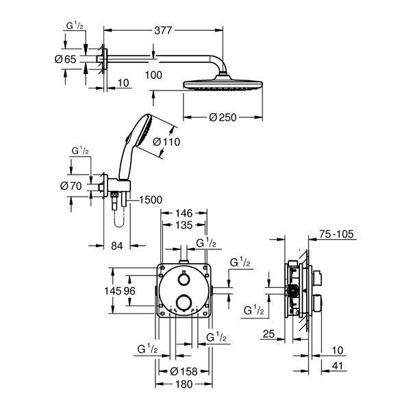 Душова система прихованого монтажу термостатична Grohe QuickFix Precision Grohtherm 34883000 CV033250 фото